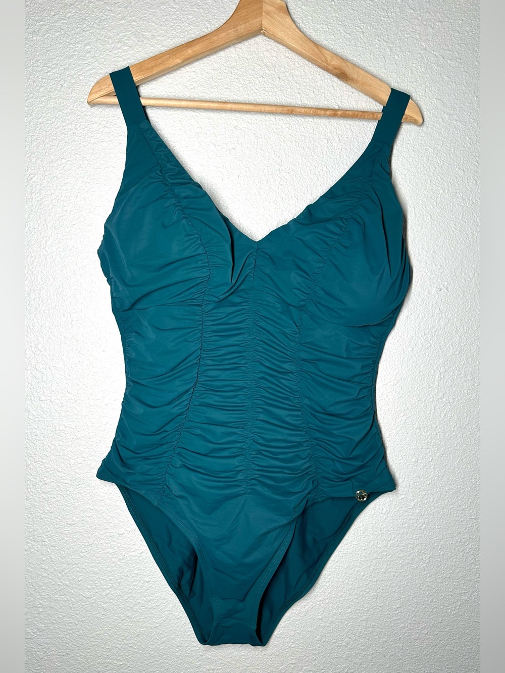 NWT Shapellx Smart Sculpt Ruched V-Neck Shaping Swimsuit Deep Teal Size XL